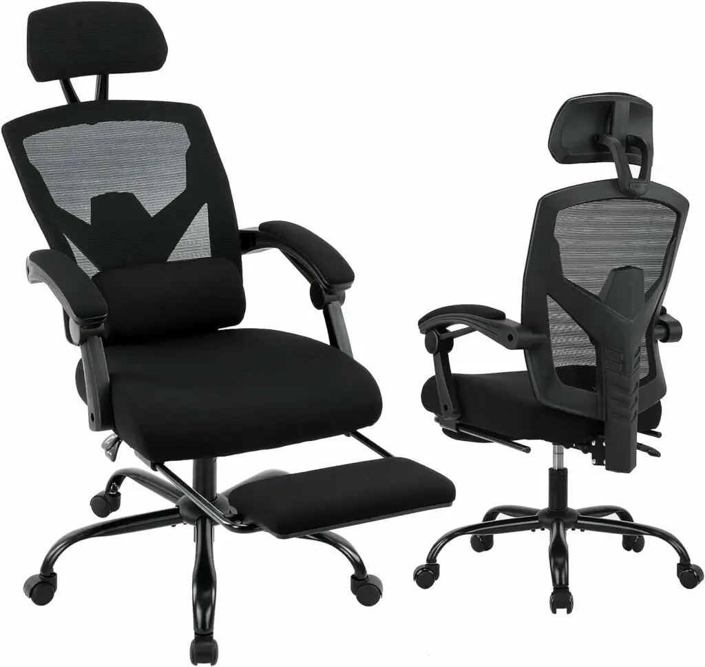 Ergonomic Office Chair, Reclining High Back Mesh Chair, Computer Desk Chair, Swivel Rolling Home Task Chair with Lumbar Support Pillow, Adjustable Headrest, Retractable Footrest and Padded Armrests EDX Ergonomic Office Chair, Reclining High Back Mesh Chair, Computer Desk Chair, Swivel Rolling Home Task Chair with Lumbar Support Pillow, Adjustable Headrest, Retractable Footrest and Padded Armrests