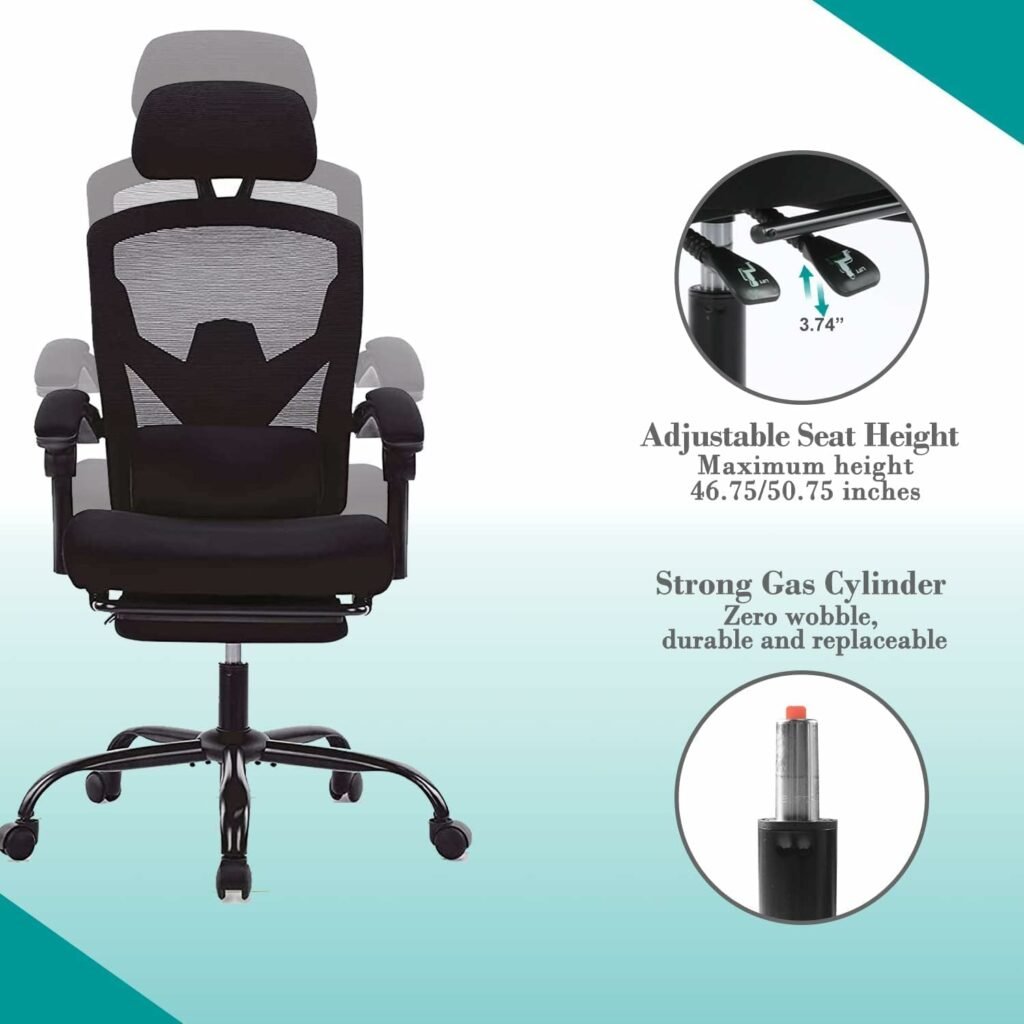 Ergonomic Office Chair, Reclining High Back Mesh Chair, Computer Desk Chair, Swivel Rolling Home Task Chair with Lumbar Support Pillow, Adjustable Headrest, Retractable Footrest and Padded Armrests Ergonomic Office Chair, Reclining High Back Mesh Chair, Computer Desk Chair, Swivel Rolling Home Task Chair with Lumbar Support Pillow, Adjustable Headrest, Retractable Footrest and Padded Armrests