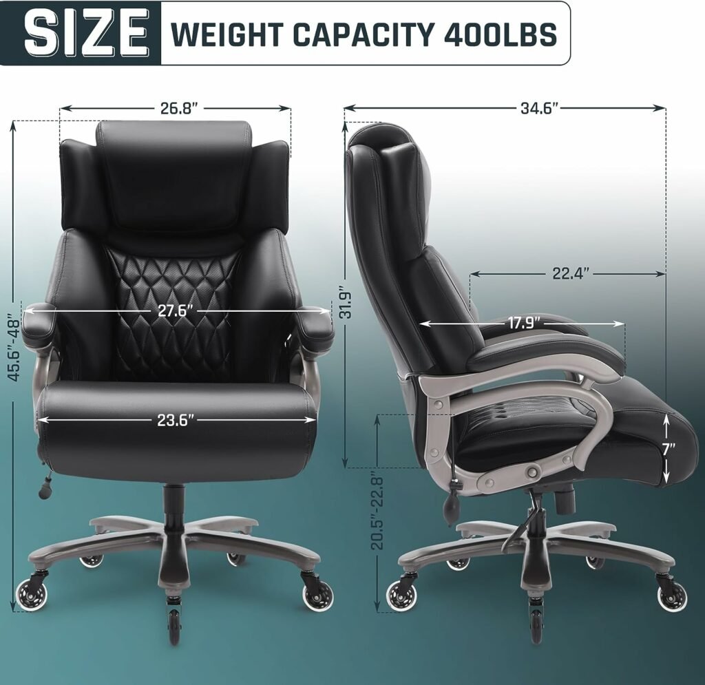 Big and Tall 400lbs Office Chair- Adjustable Lumbar Support Quiet Rubber Wheels Heavy Duty Metal Base, High Back Large Executive Computer Desk Chair, Thick Padded Ergonomic Chair for Office, Black Big and Tall 400lbs Office Chair- Adjustable Lumbar Support Quiet Rubber Wheels Heavy Duty Metal Base, High Back Large Executive Computer Desk Chair, Thick Padded Ergonomic Chair for Office, Black