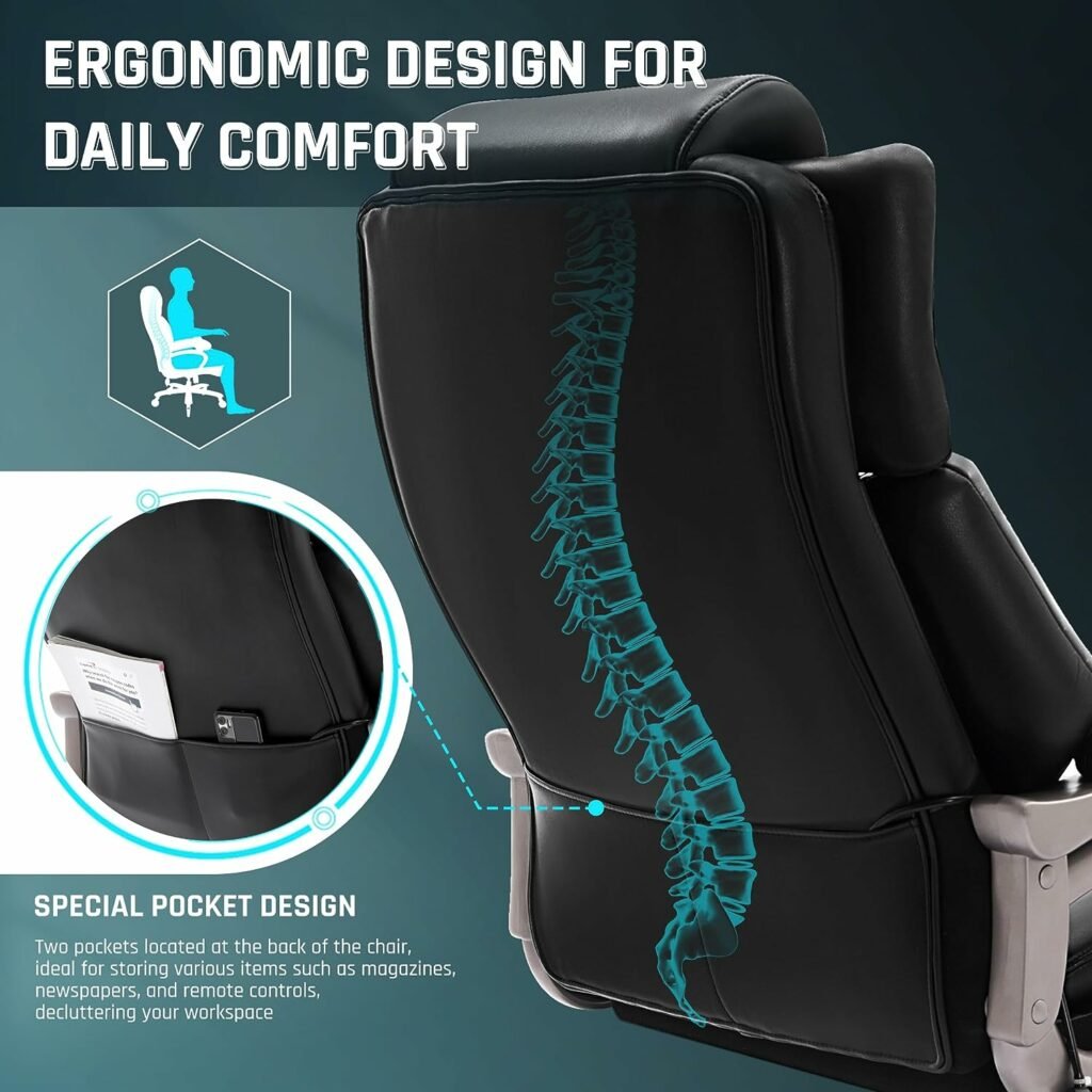 Big and Tall 400lbs Office Chair- Adjustable Lumbar Support Quiet Rubber Wheels Heavy Duty Metal Base, High Back Large Executive Computer Desk Chair, Thick Padded Ergonomic Chair for Office, Black Big and Tall 400lbs Office Chair- Adjustable Lumbar Support Quiet Rubber Wheels Heavy Duty Metal Base, High Back Large Executive Computer Desk Chair, Thick Padded Ergonomic Chair for Office, Black