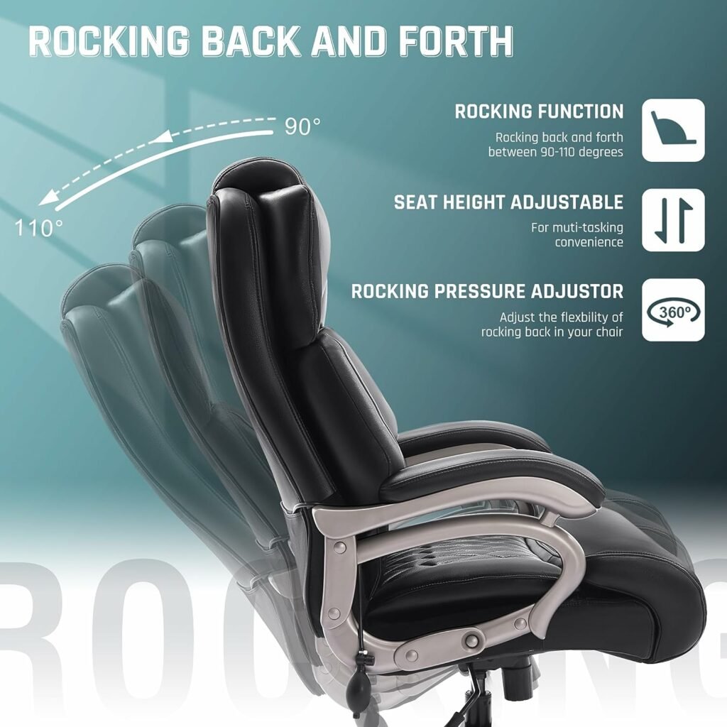 Big and Tall 400lbs Office Chair- Adjustable Lumbar Support Quiet Rubber Wheels Heavy Duty Metal Base, High Back Large Executive Computer Desk Chair, Thick Padded Ergonomic Chair for Office, Black Big and Tall 400lbs Office Chair- Adjustable Lumbar Support Quiet Rubber Wheels Heavy Duty Metal Base, High Back Large Executive Computer Desk Chair, Thick Padded Ergonomic Chair for Office, Black