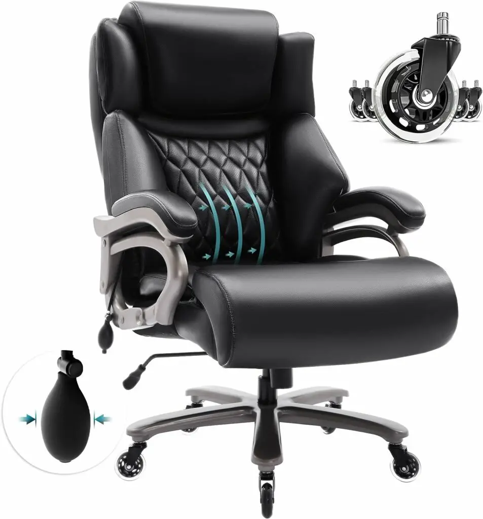 Big and Tall 400lbs Office Chair- Adjustable Lumbar Support Quiet Rubber Wheels Heavy Duty Metal Base, High Back Large Executive Computer Desk Chair, Thick Padded Ergonomic Chair for Office, Black Big and Tall 400lbs Office Chair- Adjustable Lumbar Support Quiet Rubber Wheels Heavy Duty Metal Base, High Back Large Executive Computer Desk Chair, Thick Padded Ergonomic Chair for Office, Black