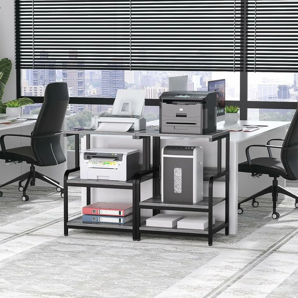Homieasy Printer Stand with Charging Station and Led Lights, Large 3 Tier Rolling Printer Cart with Adjustable Storage Shelf, Printer Table with Wheels for Home Office, Black Oak Homieasy Printer Stand with Charging Station and Led Lights, Large 3 Tier Rolling Printer Cart with Adjustable Storage Shelf, Printer Table with Wheels for Home Office, Black Oak