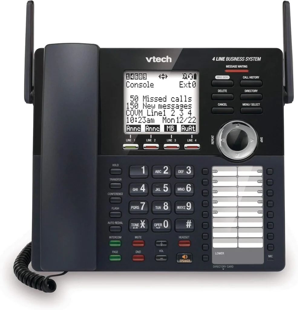 VTech AM18447 Main Console 4-Line Expandable Small Business Office Phone System with Answering Machine, Intercom, Auto Attendant  Music on Hold , Black
